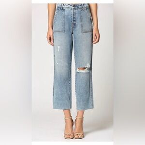 High Rise Utility Pocket Straight Crop Jeans